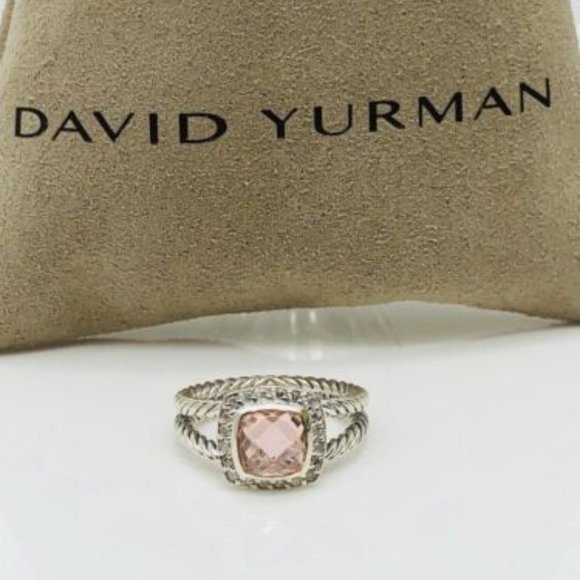 David Yurman Petit Albion Morganite w/ Diamonds Ring 5.5 - Picture 2 of 4